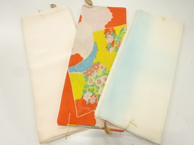 JAPANESE KIMONO / ANTIQUE ARAIHARI FOR UPPER LINING & LINING FOR SHOULDER AREA & HAKKAKE / SILK / SET OF 3